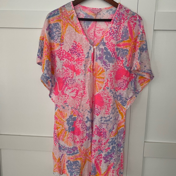 Lilly Pulitzer Balleta Linen Coverup Bohemian Beach Batwing Starfish Size XS - Picture 5 of 9